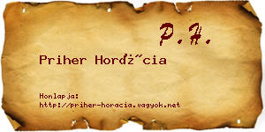 Priher Horácia névjegykártya